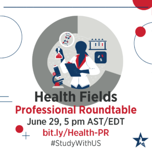 Cartoon scientist holding a beaker with other science tools nearby.