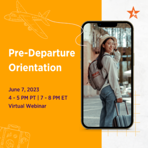 Girl with hat and backpack pulls a suitcase in front of the airport.