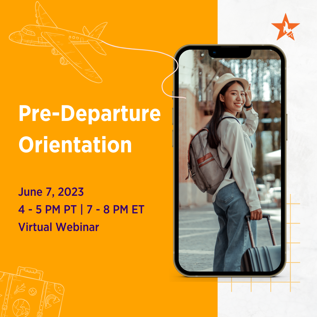 Girl with hat and backpack pulls a suitcase in front of the airport.